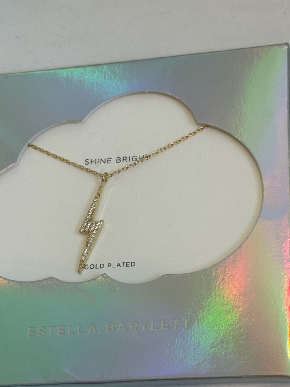 NWT Estella Bartlett Gold-Plated CZ Lightning Bolt Necklace - Picture 3 of 4
